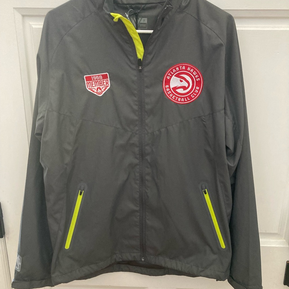 Men's Gray Atlanta Hawks Windbreaker with Red and Yellow Details